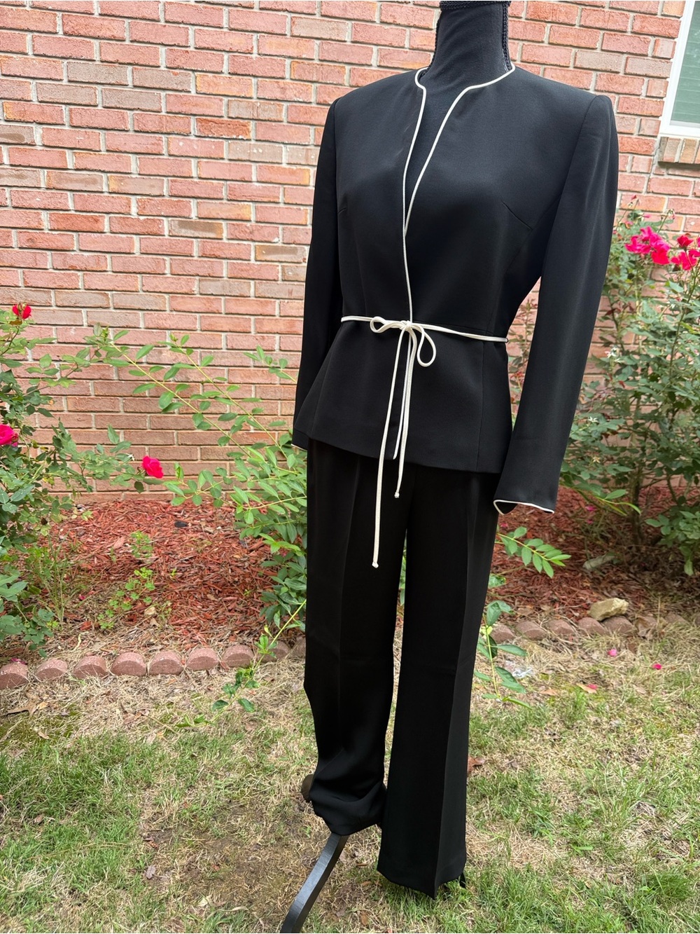 Black Boot Cut & Flare Ponte Pants with Matching Trim Jacket